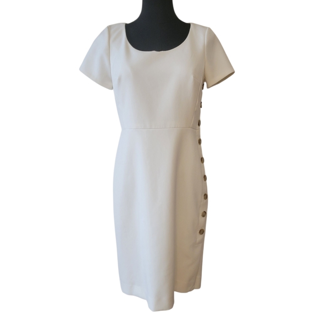 NWT Ann‎ Taylor Ivory Short Sleeve Sheath Dress Size 4 Petite - Picture 2 of 6